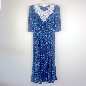 Karin Stevens Blue Sundress with Crew Neck and Short Sleeves